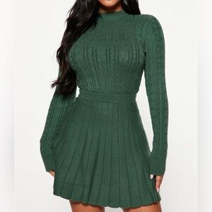 2 Piece Hunter Green Soft Sweater Skirt Set